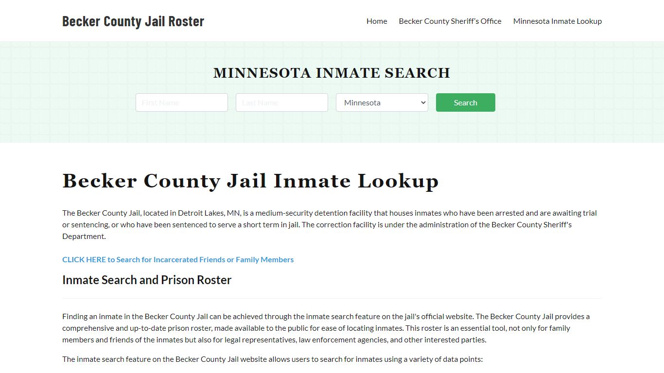 Becker County Jail Roster Lookup, MN, Inmate Search